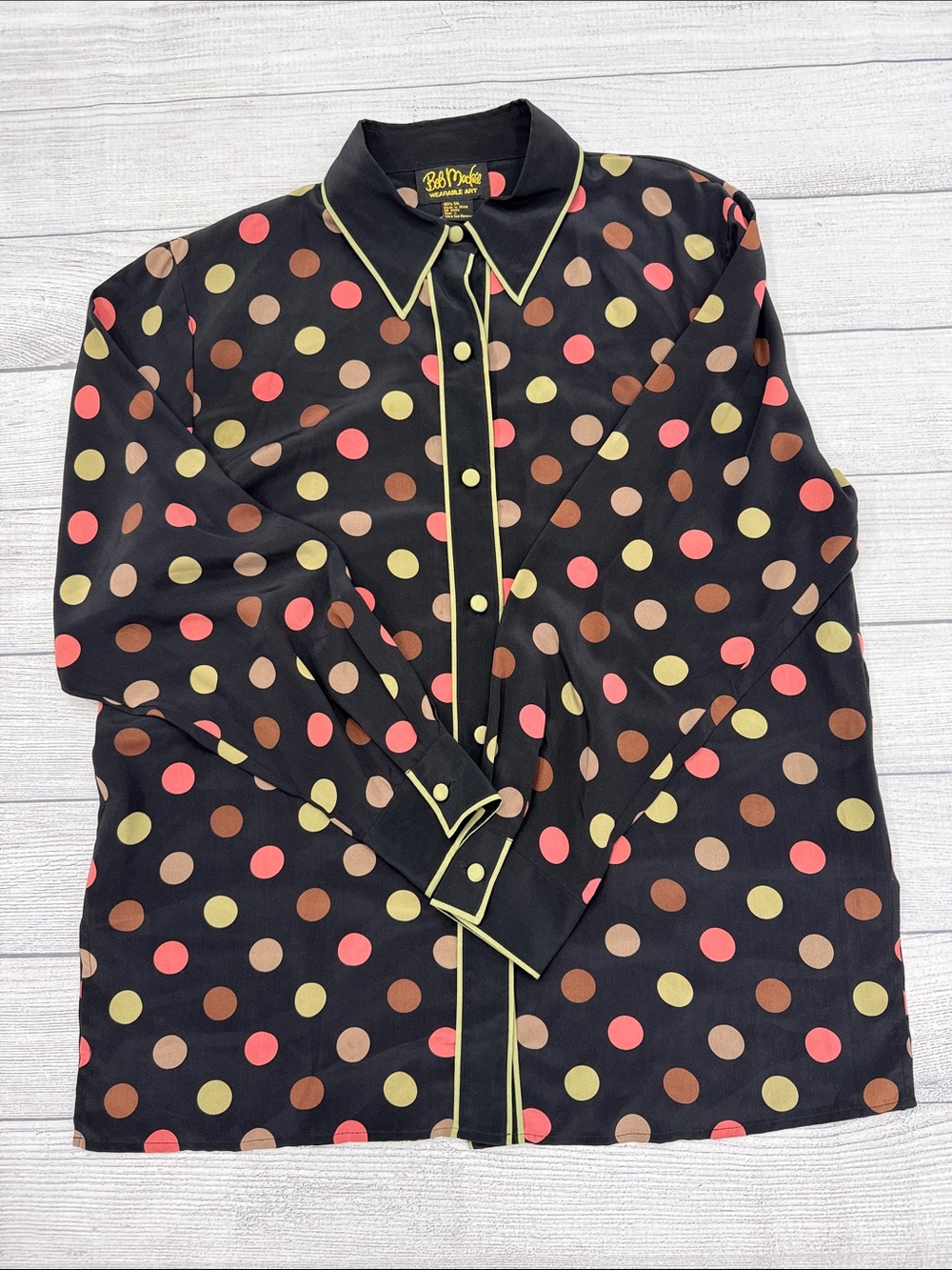 Bob Mackie Wearable Art 2-Piece Silk Polka Dot Blouse & Tank Set Size L